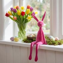 Artikel Hyldeholderkanin, flokket, siddende påskehare, lyserød, 56 cm