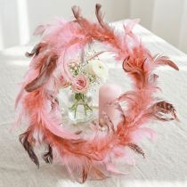 Artikel Fjerkrans lavet af fasanfjer dekoration i pink Ø20cm 3 stk.