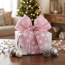 Artikel Julebånd trådkant pink hvid stjerne B25mm L15m