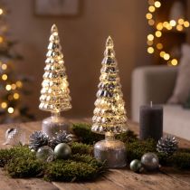 Artikel LED juletræ roterende grøn sølv H34cm 2 stk