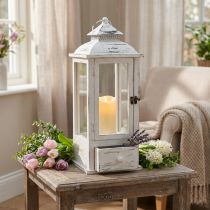 Artikel Dekorativ lanterne vintage med skuffe hvid 20×20cm H51cm