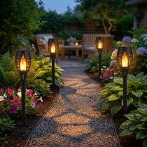 Artikel LED solcellelygter til haven, flammeeffekt, balkon, H38 cm, 4 stk.