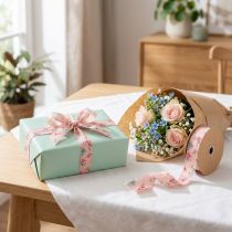 Artikel Gavebånd med blomstermønster til legende gaver og kreative aktiviteter, 2,5 cm bredt, 15 m langt