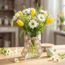 Artikel Gavebånd blomster brun hvidt pyntebånd 15mm 15m