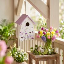 Artikel Fuglehus med forårslignende blomstermønster, dekoration til altan eller lejlighed, 21 cm