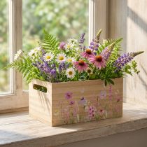 Artikel Lille trækasse, trækasse, blomster, sommerfugl, 30x18 cm