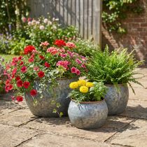 Artikel Dekorativ potte, planteskål, metalkar sølv, kobberfarvet antik look H22 / 20,5 / 16,5 cm Ø39 / 30,5 / 25 cm sæt med 3