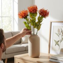 Artikel Nålepude eksotisk kunstig blomst Orange Leucospermum Protea 73cm 3 stk.