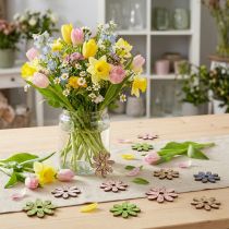 Artikel Træblomster spredte dekorationsblomster grøn/lyserød/blå/naturlig Ø3,5–5cm 72 stk.