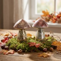 Artikel Pyntesvampe pink efterårsdekorationsglas Ø9cm H13,5cm 2stk