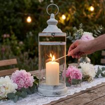 Artikel Deco Lanterne Shabby Chic Lanterne Hvid Metal Ø15cm H46cm