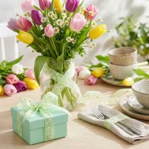 Artikel Organza bånd grønt med blomster 20mm 20m