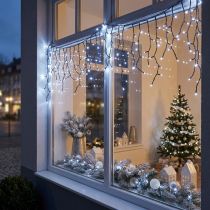 Artikel Lyskaskade med sneeffekt, vinterdekoration advent, LED lys 6 tråde kold hvid 480 L60/80/100cm