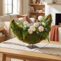 Artikel Dekorativ plantekasse af mos, halvmåneformet med metalbase, naturlig dekoration til opholdsrum og fester, 40×15×30 cm
