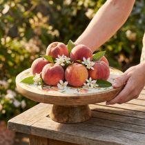 Artikel Dekorativ tallerken med base mango træ fersken motiv Ø26cm H9,5cm