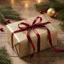 Artikel Satinbånd mørkerødt guld julebånd B6mm L50m