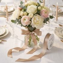 Artikel Dekorativt bånd satin beige taftbånd 25mm 50m