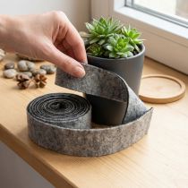 Artikel Filtbånd, pottebånd, 100% uld, grå/sort, 7,5 cm bred, 5 m lang