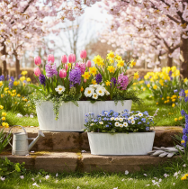 Artikel Oval metalskål i hvid og sølv, 32,5 cm/37 cm, sæt med 2.