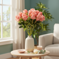 Artikel Kunstige roseblomster i en buket, lang stilk 62 cm, 12 stk.