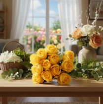 Artikel Kunstig rose med lang stilk, kunstig blomst, 62 cm, 12 stk.
