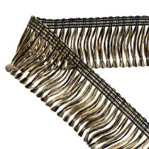 Artikel Sort og guld frynset kant 4 cm x 25 m - Ideel til kransdekoration, sørgebånd og vintage tilbehør