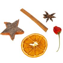 Artikel Dekorationssæt med tørrede appelsinskiver med kanel og stjerner til festlig borddekoration 70 g