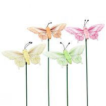 Blomsterprop træ dekorative sommerfugle på pind 23cm 16stk