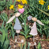 Artikel Forårsdekoration, kaniner lavet af metal, påske, par kaniner, Valentinsdag pink, blå 29,5/31,5 cm sæt af 2