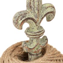 Artikel Antik dekorativ metal trådspoleholder med lilje og jute 20,5 cm