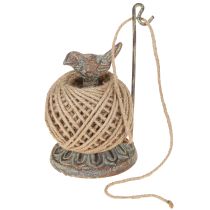Artikel Vintage metal spoleholder med fugle- og jutegarn H17cm