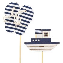 Artikel Garden Stake Maritime Træflip Flops Båd Blå Hvid 8cm 12 stk
