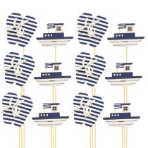 Artikel Garden Stake Maritime Træflip Flops Båd Blå Hvid 8cm 12 stk
