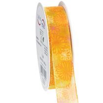 Artikel Gavebånd, blomsterorganzabånd, gul/orange, 25 mm x 18 m