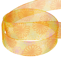 Artikel Gavebånd, blomsterorganzabånd, gul/orange, 25 mm x 18 m