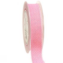 Artikel Gavebånd sildebensmønster bånd hvid pink 25mm 15m