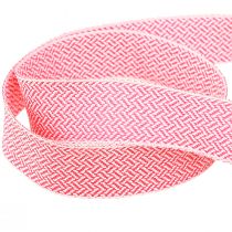 Artikel Gavebånd sildebensmønster bånd hvid pink 25mm 15m