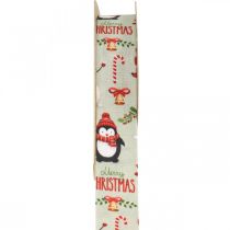 Gavebånd Merry Christmas pingviner Julebånd 25mm 8m