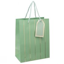 Artikel Gavepose lysegrønne gyldne striber 18×10×23cm 1 stk