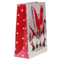 Artikel Gavepose med hanke, nissedesign, rød, grå, hvid, 24×18×8 cm, 4 stk.