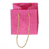 Gaveposer med hanke papir pink gul grøn tekstil look 10,5cm 12stk