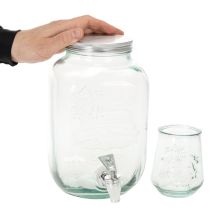 Artikel Drikkedispenser i glas med tappehane og 4 drikkeglas, H25,5 cm