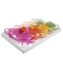 Artikel Farverig dekorativ vandkande, Ø11 cm, H9,5 cm, til plantning, forårsborddekoration, metal, sæt med 8