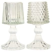 Artikel Glas fyrfadsstage med prikker og riller i bunden H15cm 2 stk.