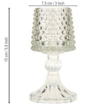 Artikel Glas fyrfadsstage med prikker og riller i bunden H15cm 2 stk.