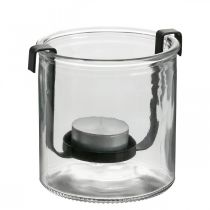 Lanterneglas med fyrfadsstage sort metal Ø9×H10cm