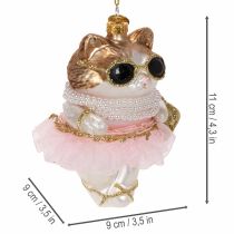 Artikel Katteglasornamenter med tutu som juletræspynt 11 cm 2 stk.