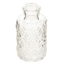 Artikel Mini glasvase med diamantmønster, lille bordvase, flaske, transparent, 9 cm, 6 stk.