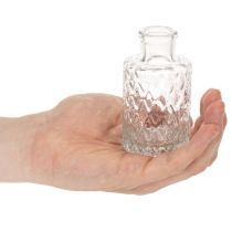 Artikel Mini glasvase med diamantmønster, lille bordvase, flaske, transparent, 9 cm, 6 stk.