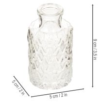 Artikel Mini glasvase med diamantmønster, lille bordvase, flaske, transparent, 9 cm, 6 stk.